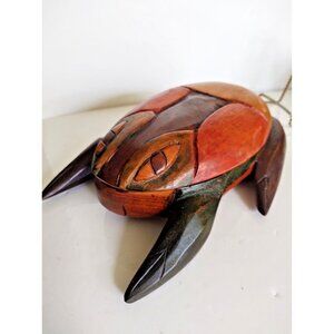 Vintage Folk Art Hand-Carved WOOD FROG 2 Piece Trinket Box 10" x 7"